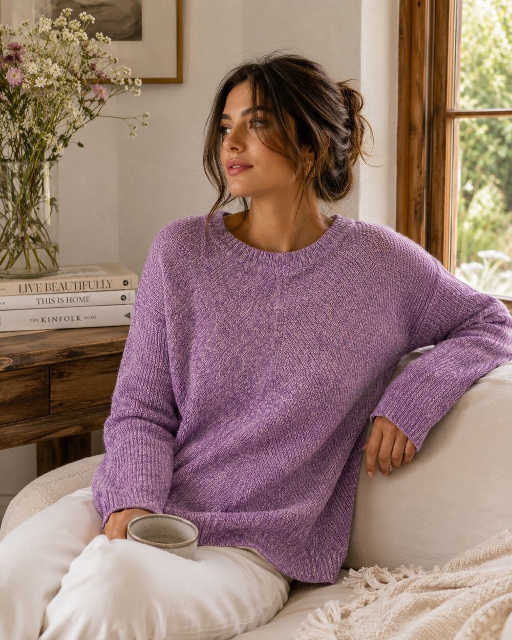 Talbots Women's Sweater Medium Heathered Purple Pima Cotton Long Sleeve Classic